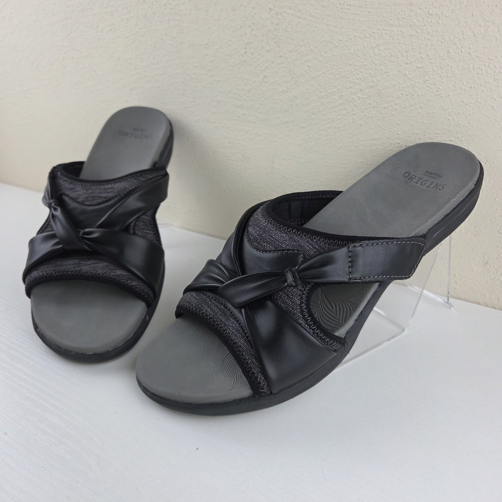 Earth Origins Shyla Sandals Black Slide Comfort Stretch Adjustable Strap 10 M